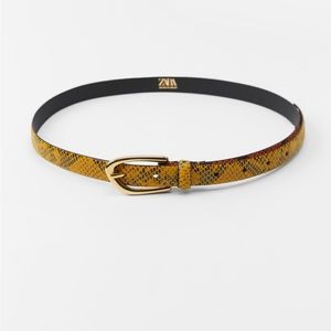 Zara Leather Two-Tone Belt with Gold Metal Buckle